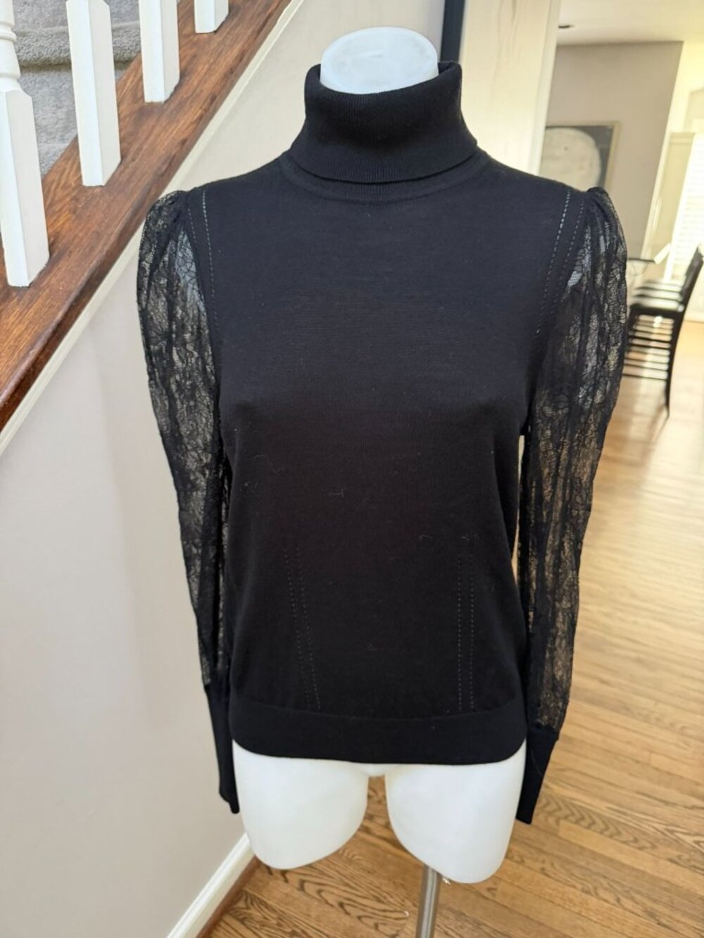 Equipment Turtleneck with Lace Sleeve Size Medium